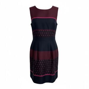 Loft Ann Taylor Striped Satin Sleeveless A Line Mini Dress Maroon Blue Size 4